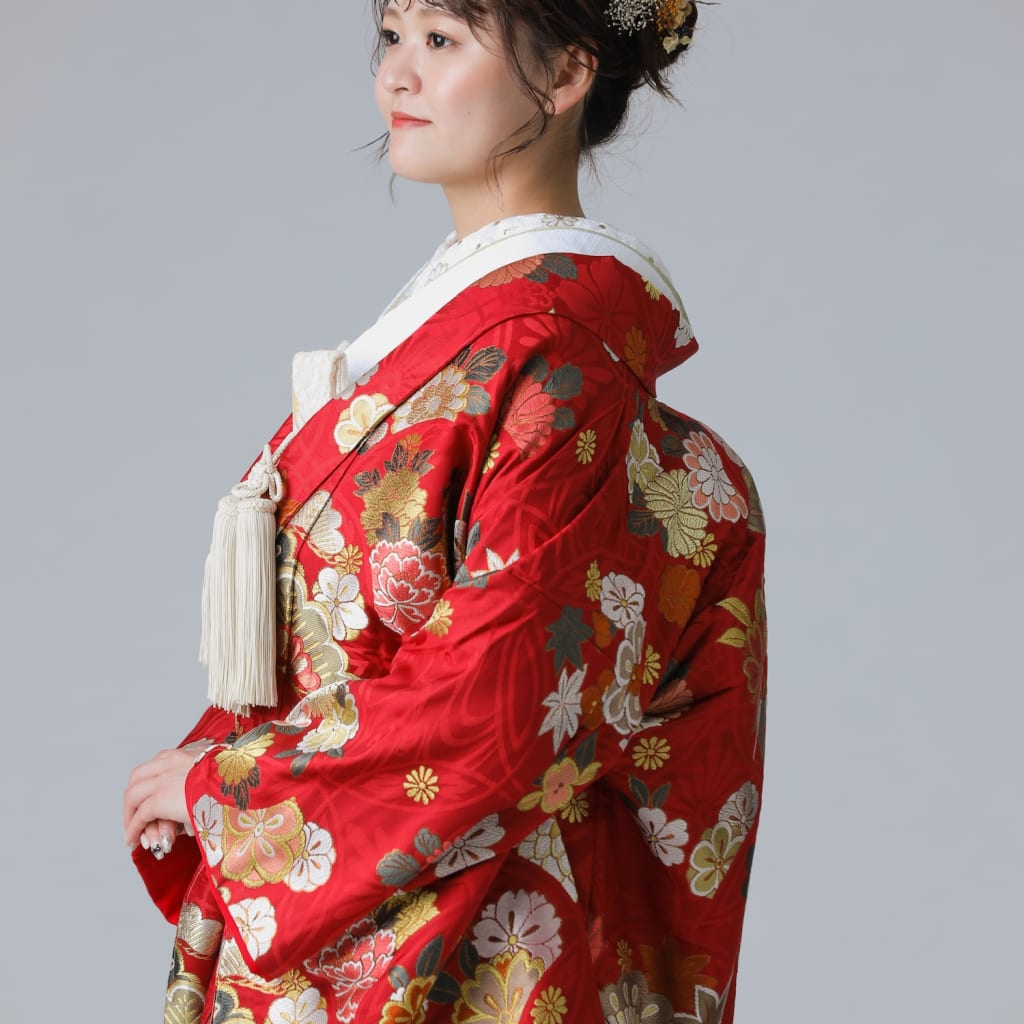 四季花に七宝　赤