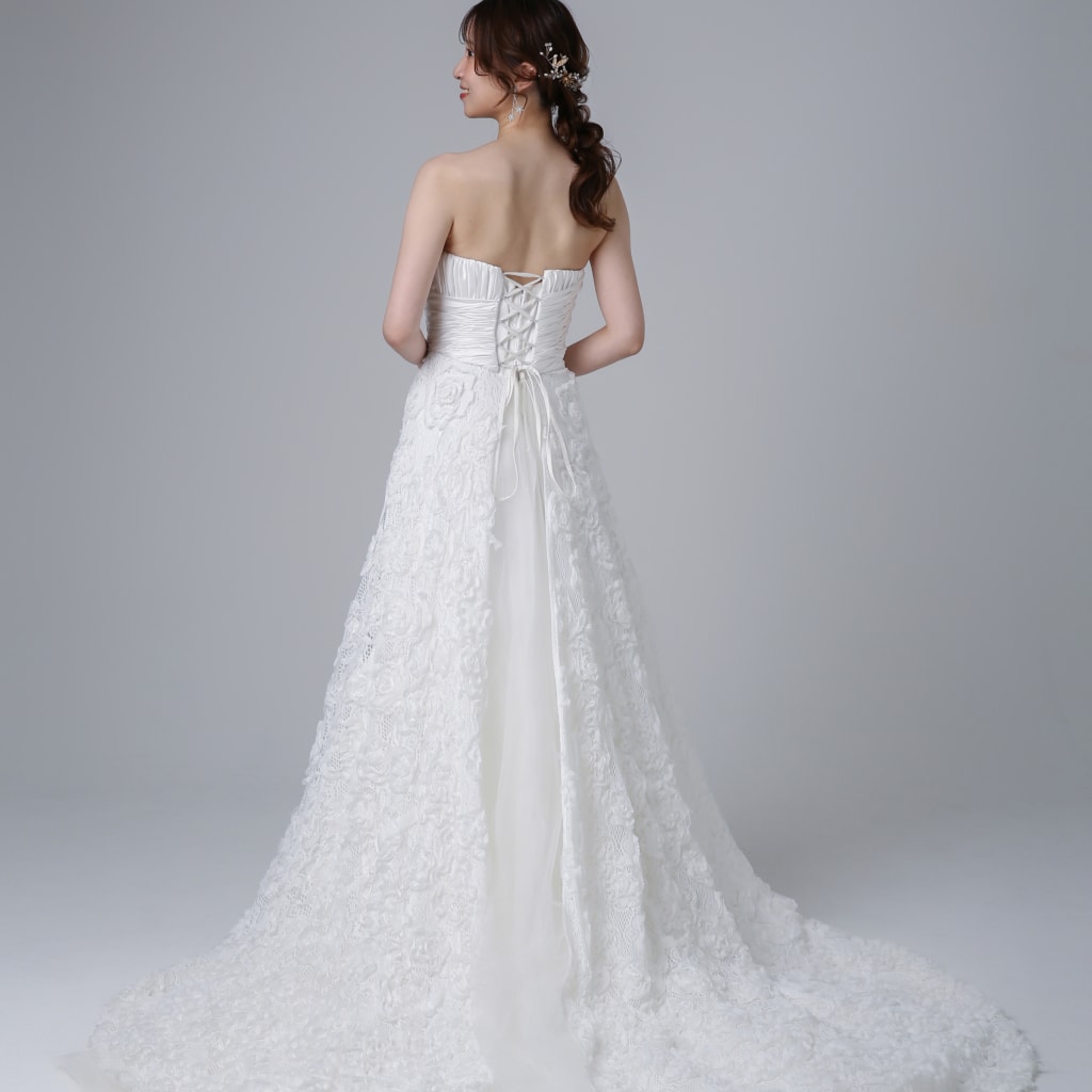 バラ柄テープ刺繍胸タック