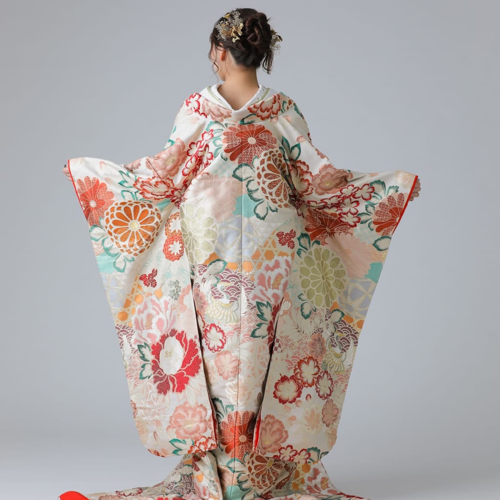 裂取菊花紋　白ピンク