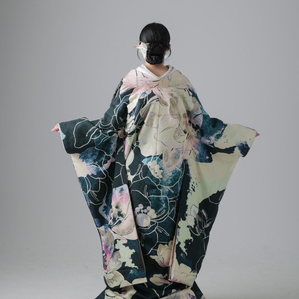 紺地赤花図/ネイビー