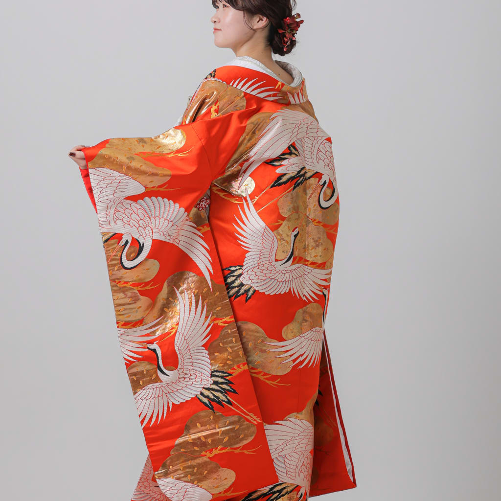 金糸松　鶴/朱赤