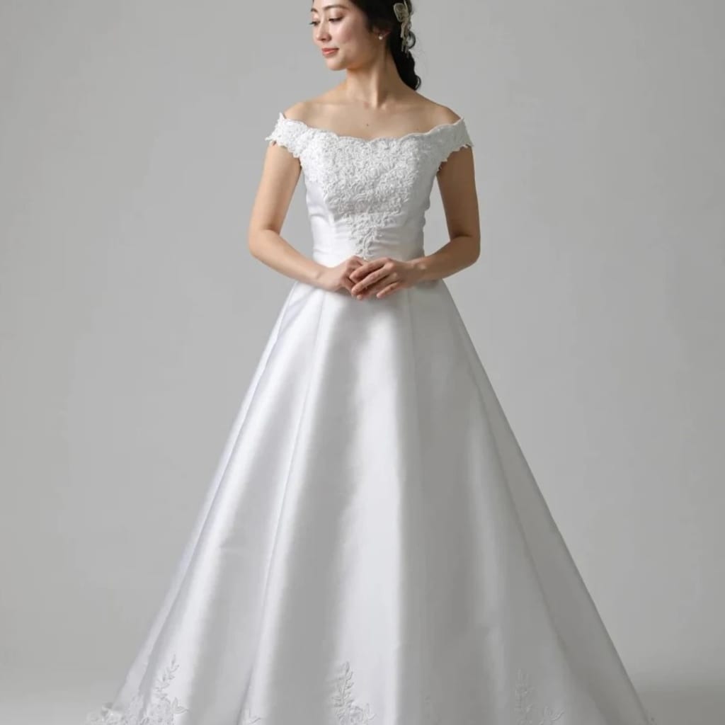 ホワイトオフショルダードレス