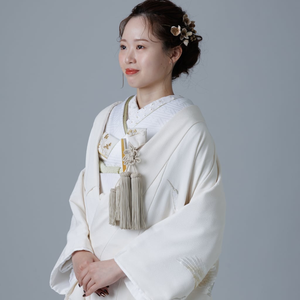 鶴刺繍　ちりめん/アイボリー