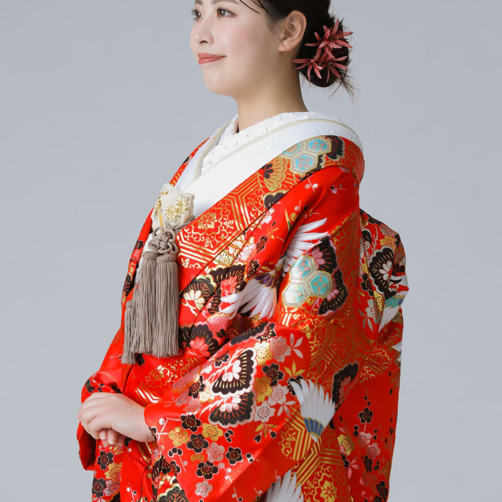 亀甲模様　松　鶴　梅 / レッド