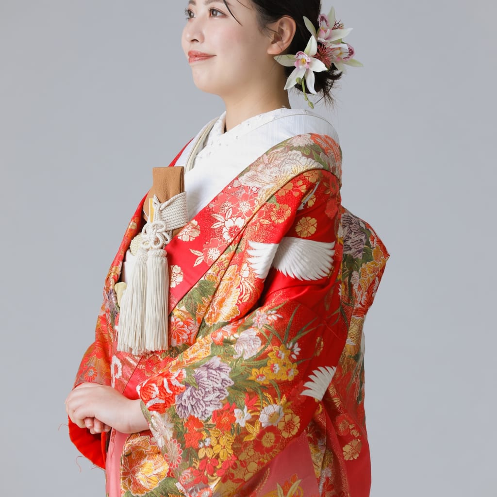 四季花 鶴グラデーション/ レッド