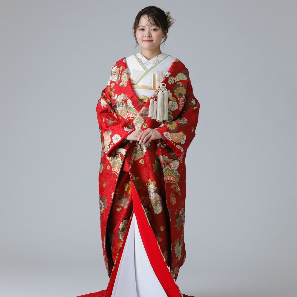 四季花に七宝　赤