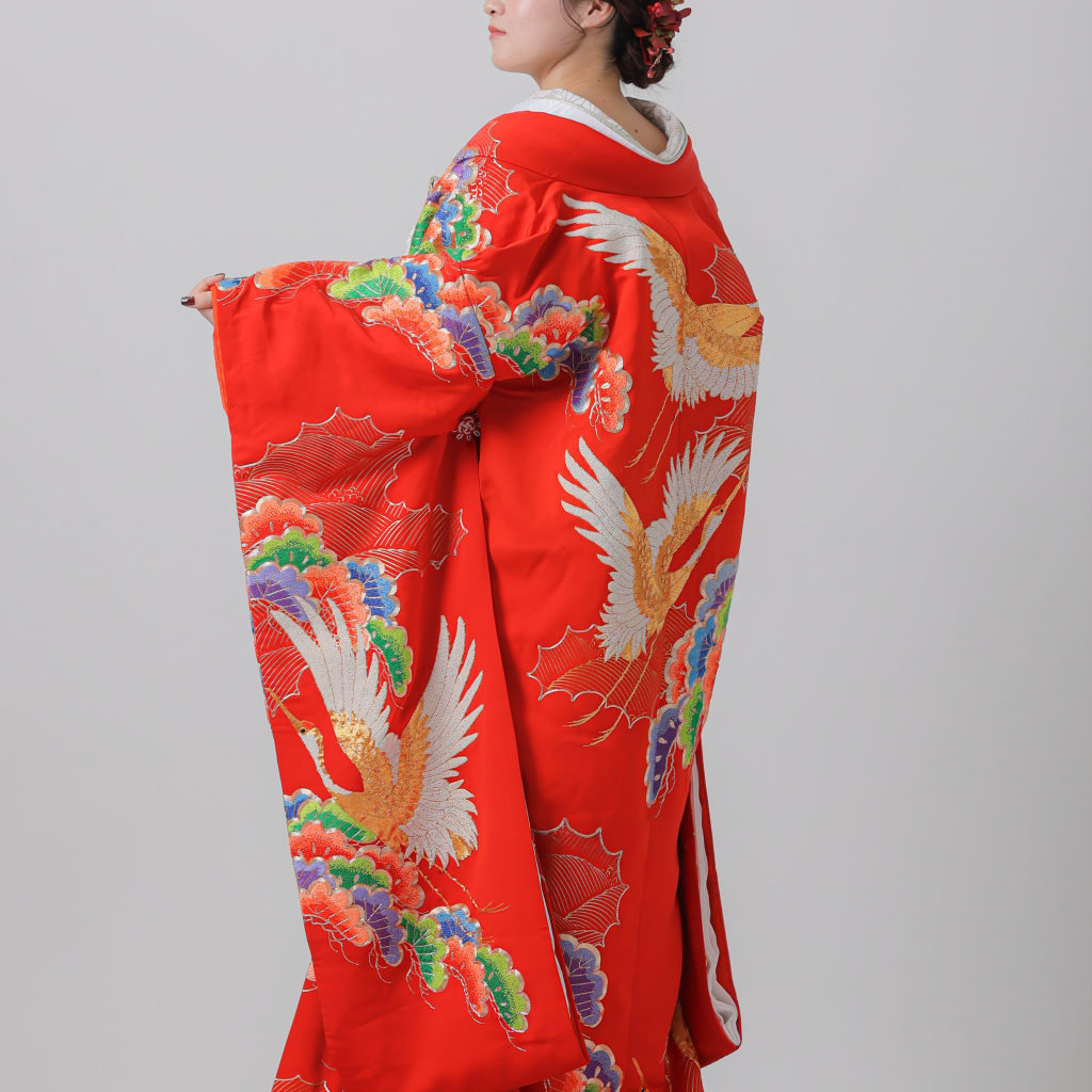 相良刺繍　松　鶴　青海波/レッド