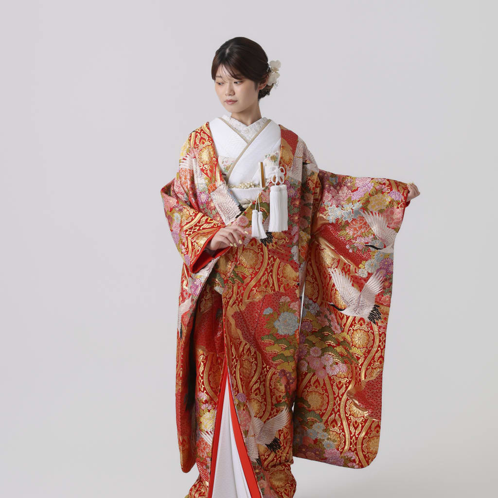 赤に金糸　鶴　松＿鎌倉