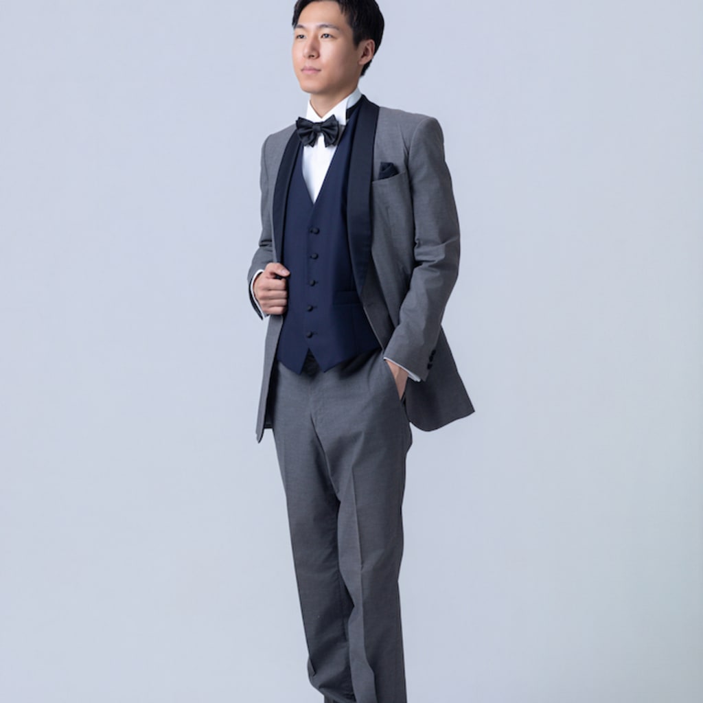 グレー濃紺ショールカラー