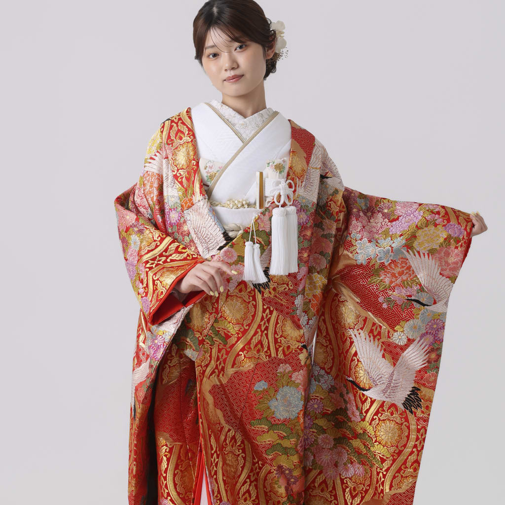 赤に金糸　鶴　松＿鎌倉