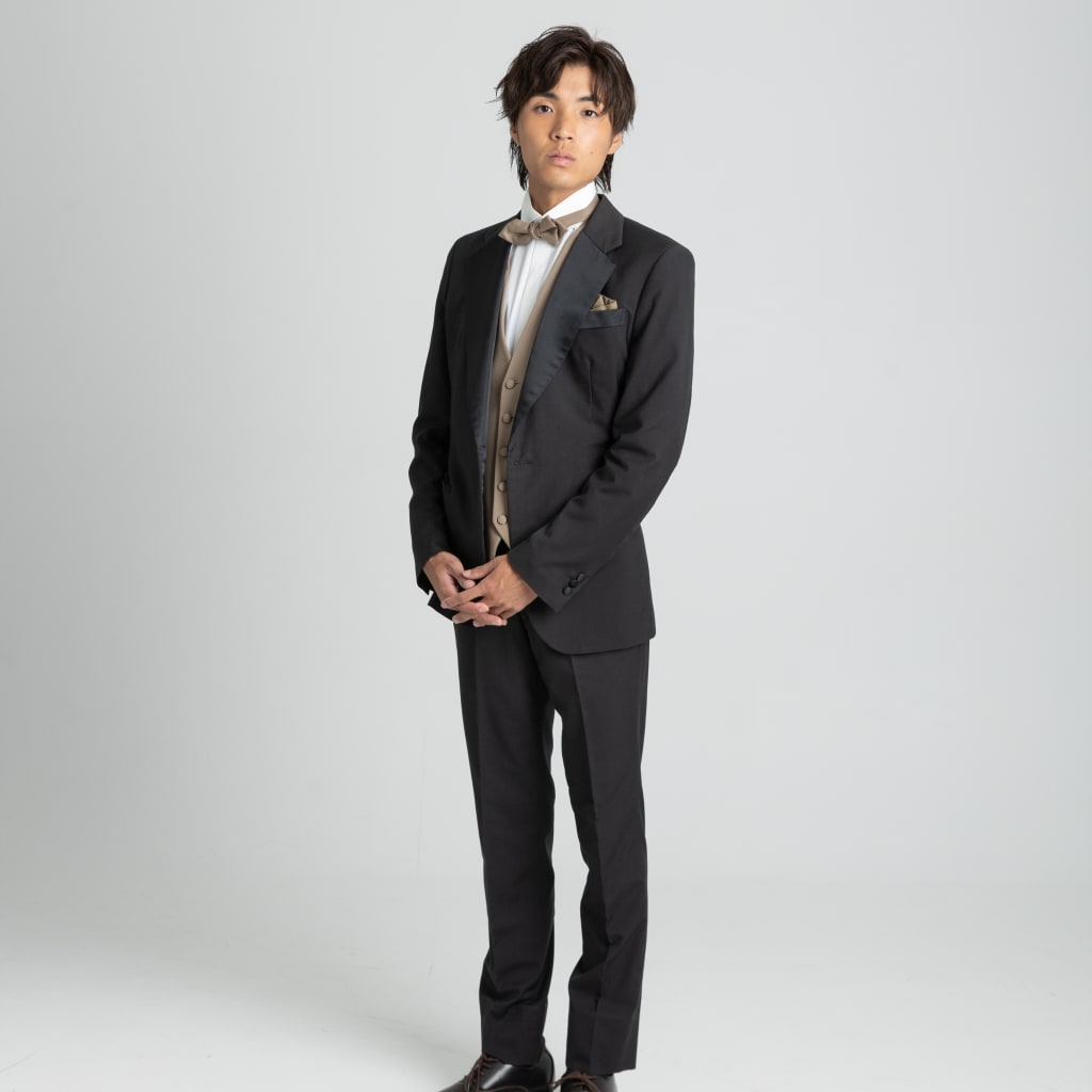 サテンノッチドラペルブラウンベスト/チャコールグレー