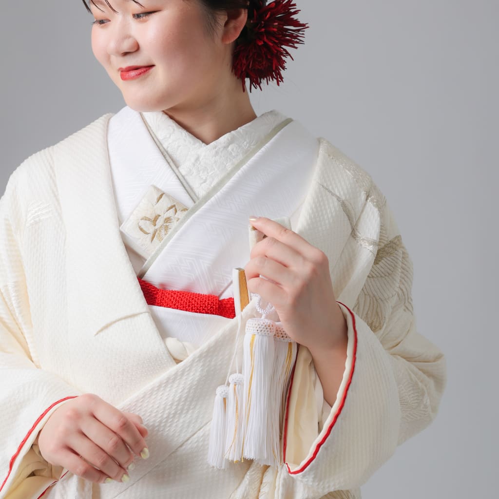 絞り飛翔鶴銀刺繍フキ袖赤ライン