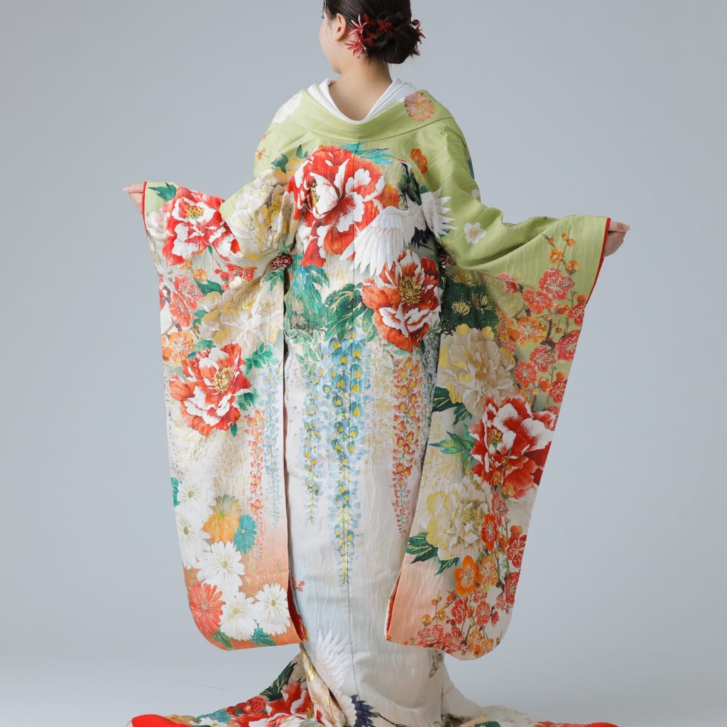 彩りに牡丹鶴/ホワイト