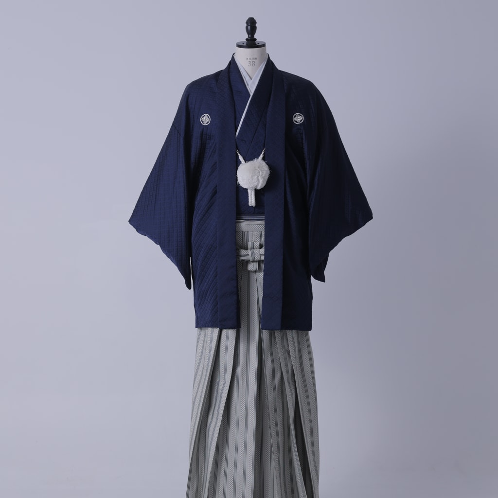 ネイビー紋付×市松平縞袴