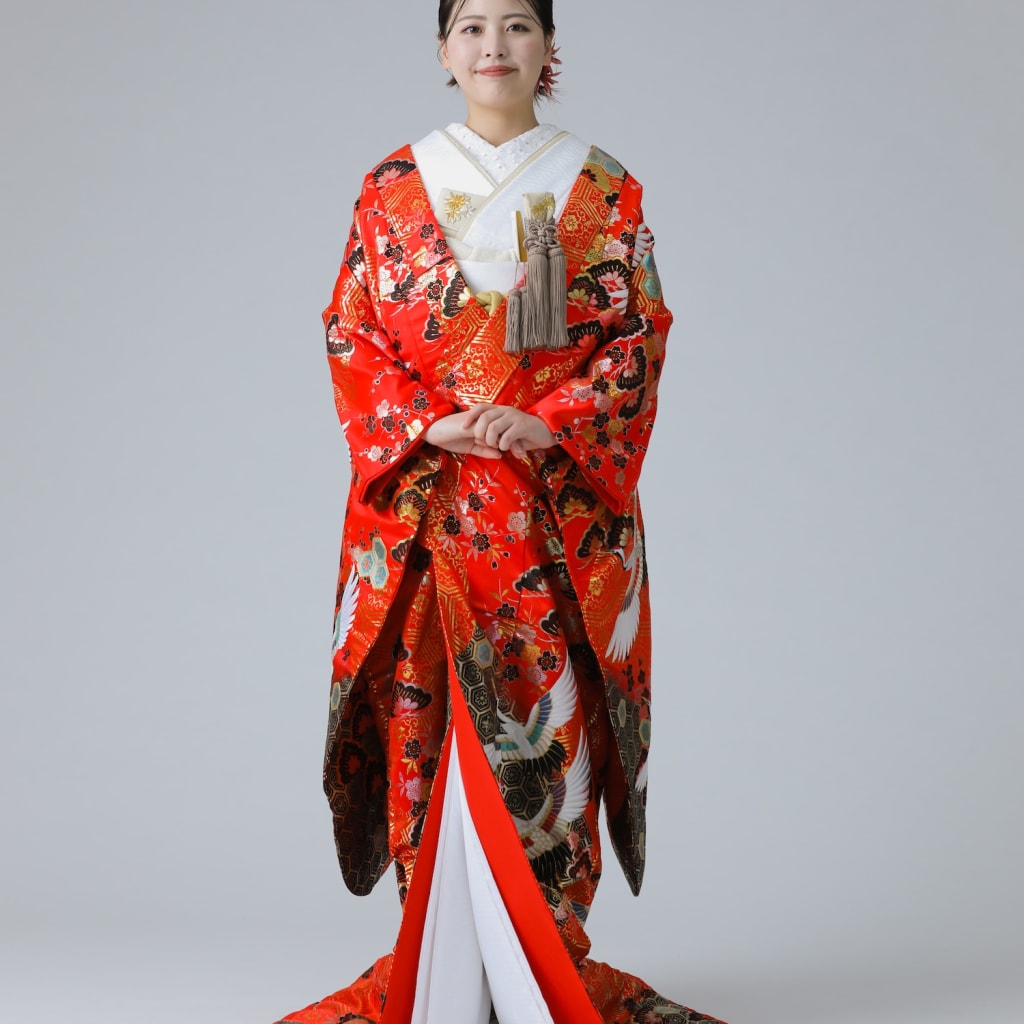 亀甲模様　松　鶴　梅 / レッド