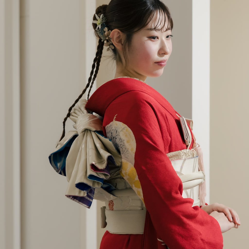 鶴・松レッド / 弾き振袖FU00004