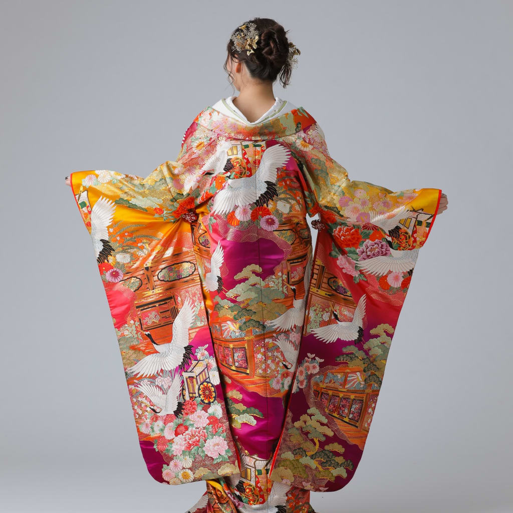 黄色紫グラデーション　鶴