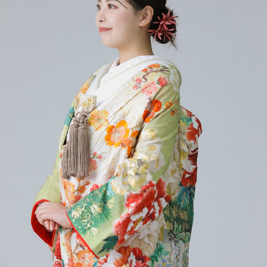 彩りに牡丹鶴/ホワイト