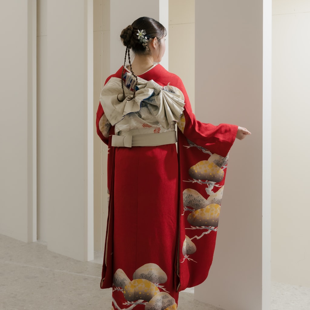 鶴・松レッド / 弾き振袖FU00004