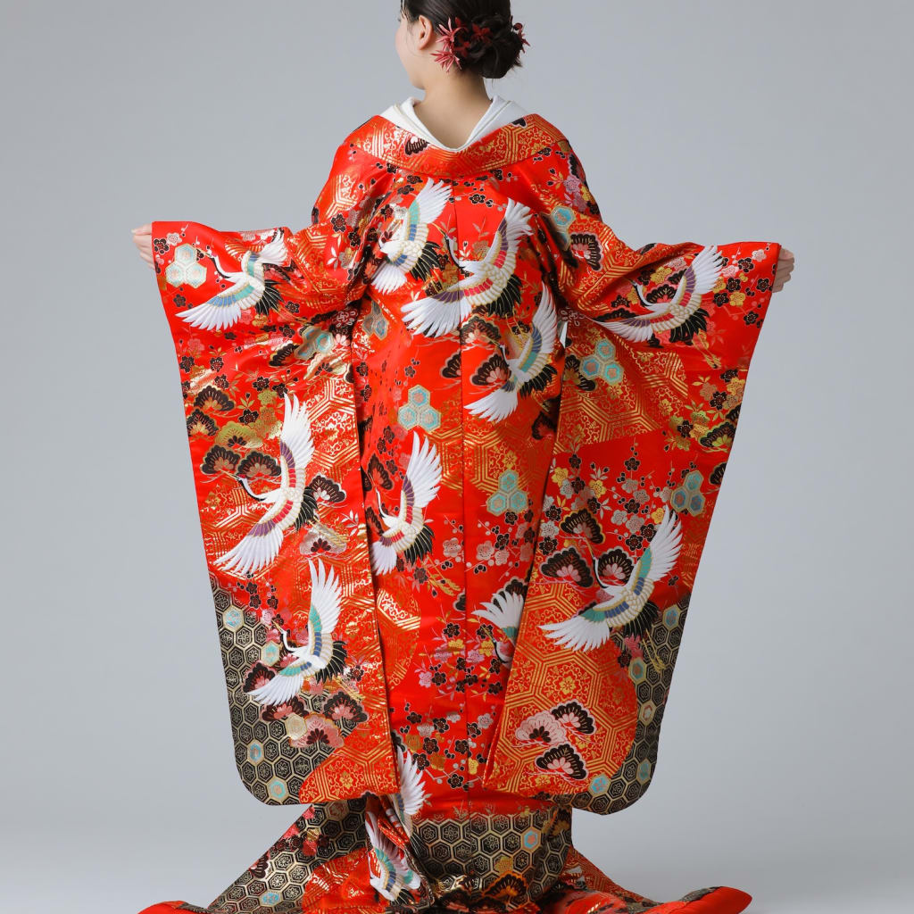 亀甲模様　松　鶴　梅 / レッド