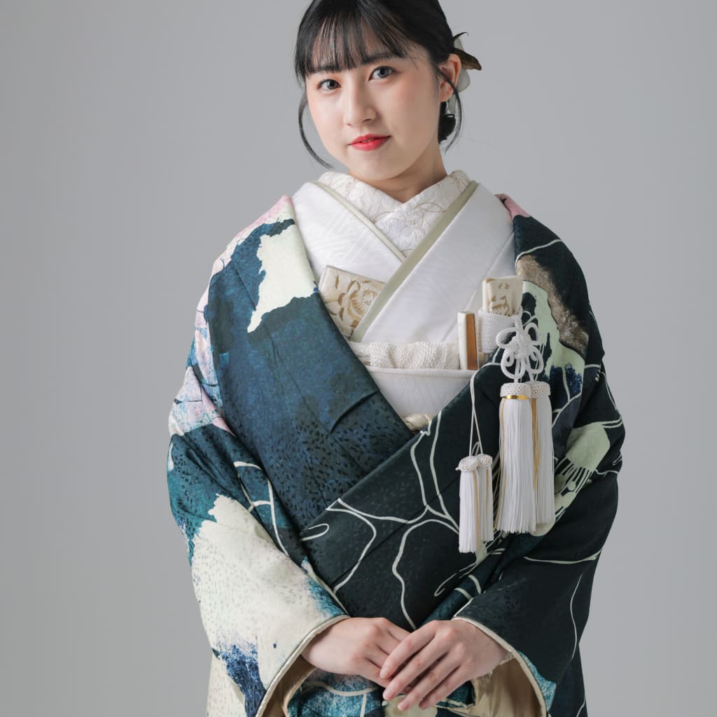 紺地赤花図/ネイビー