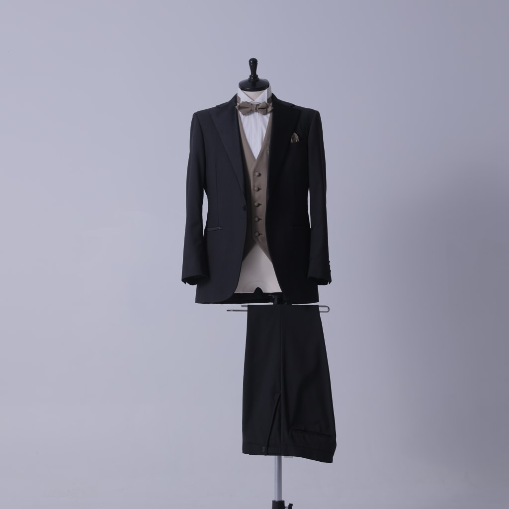 サテンノッチドラペルブラウンベスト/チャコール