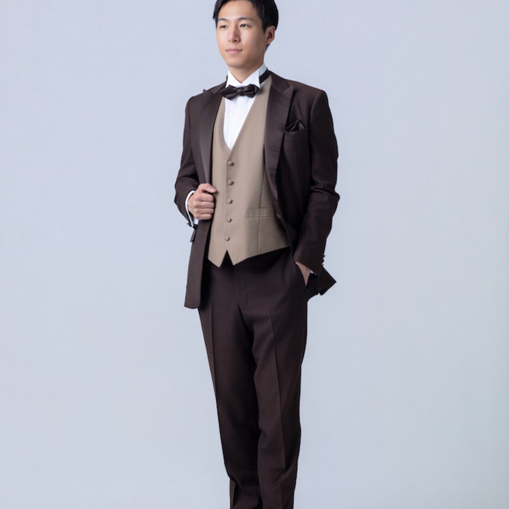 ピークドラペルクラシックタキシード/ブラウン