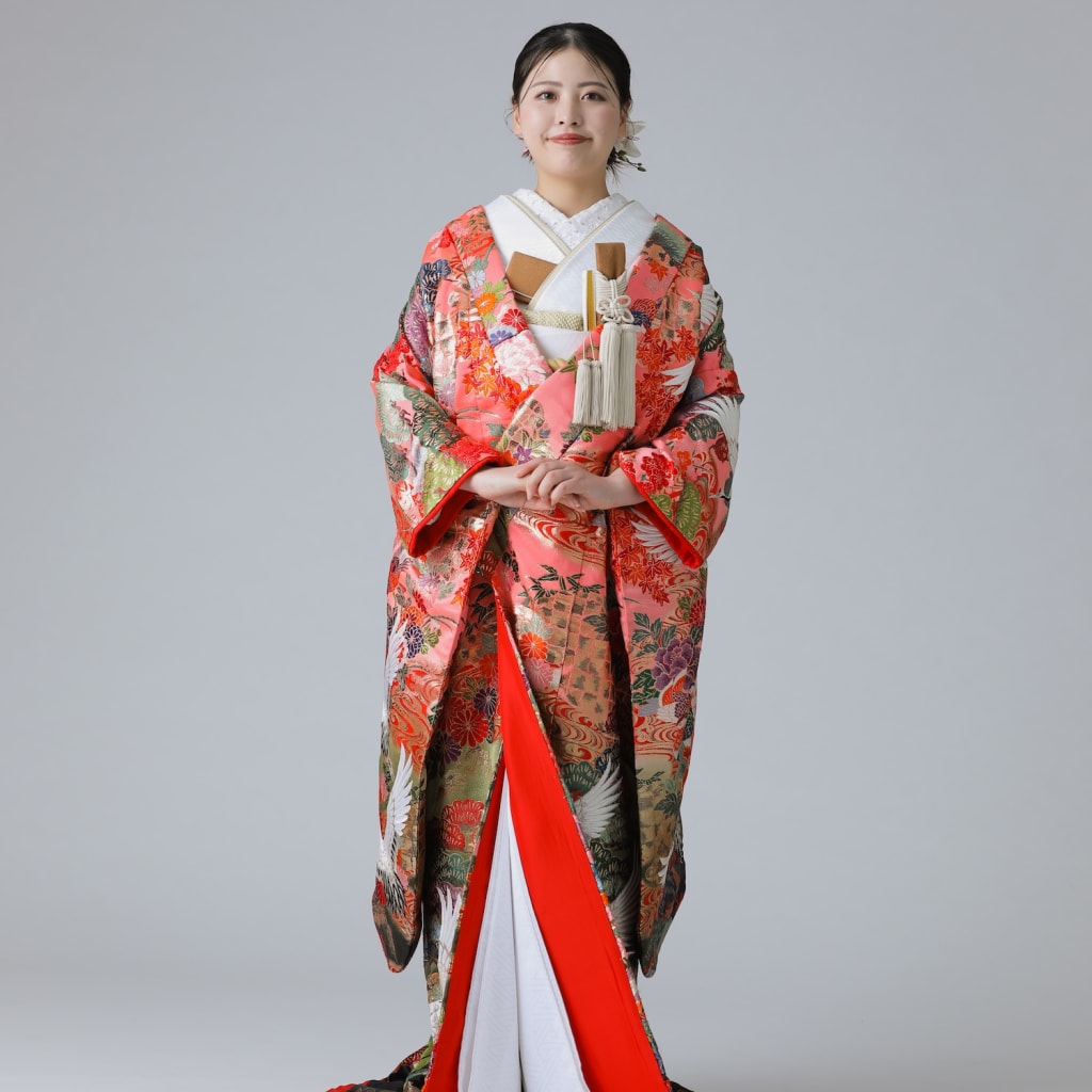 ピンクに黒ぼかし　鶴