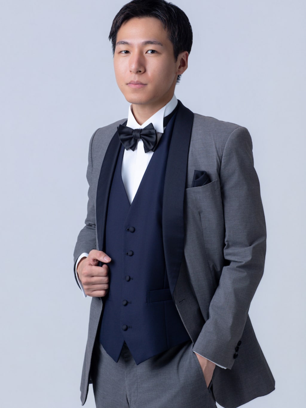 グレー濃紺ショールカラー | デコルテフォトグラフィー | 前撮り・フォトウェディング