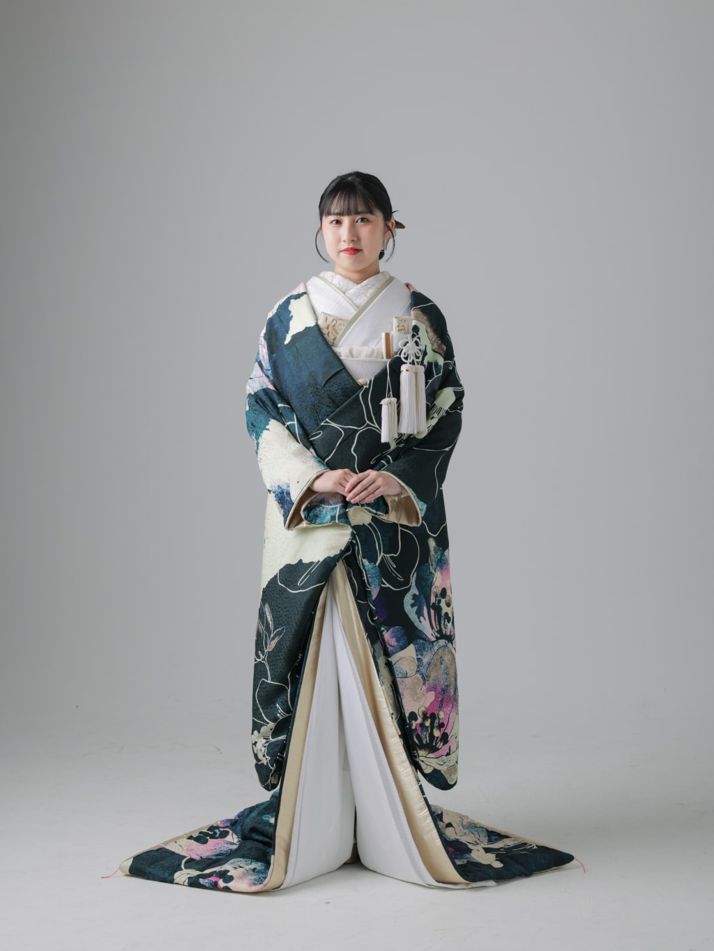 紺地赤花図/ネイビー