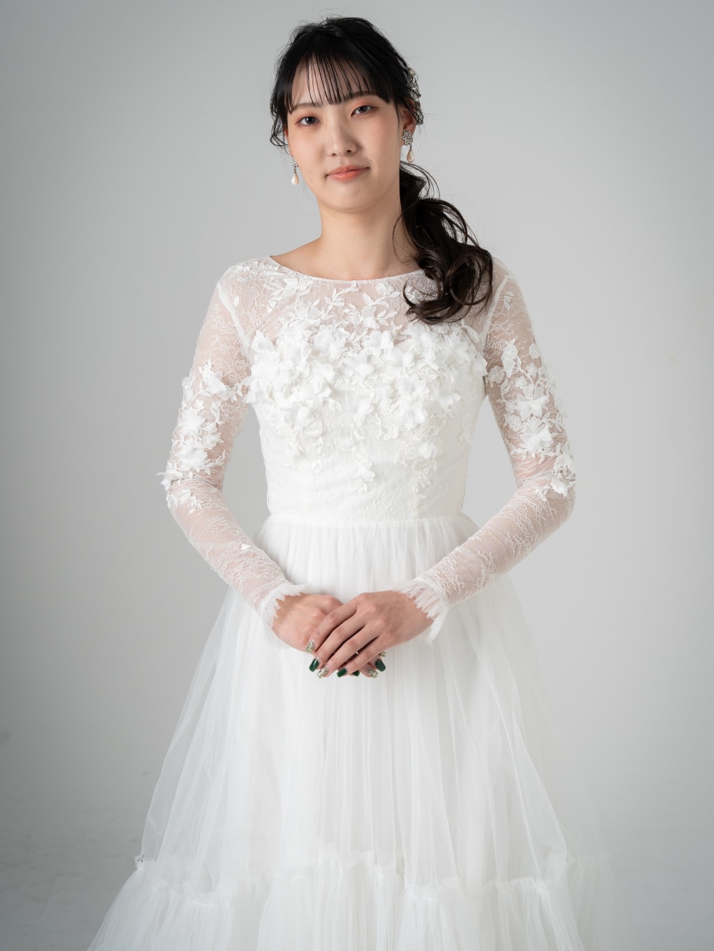 WD01148 3Dフラワー長袖スレンダー