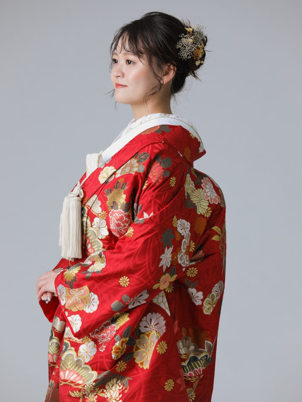 四季花に七宝　赤