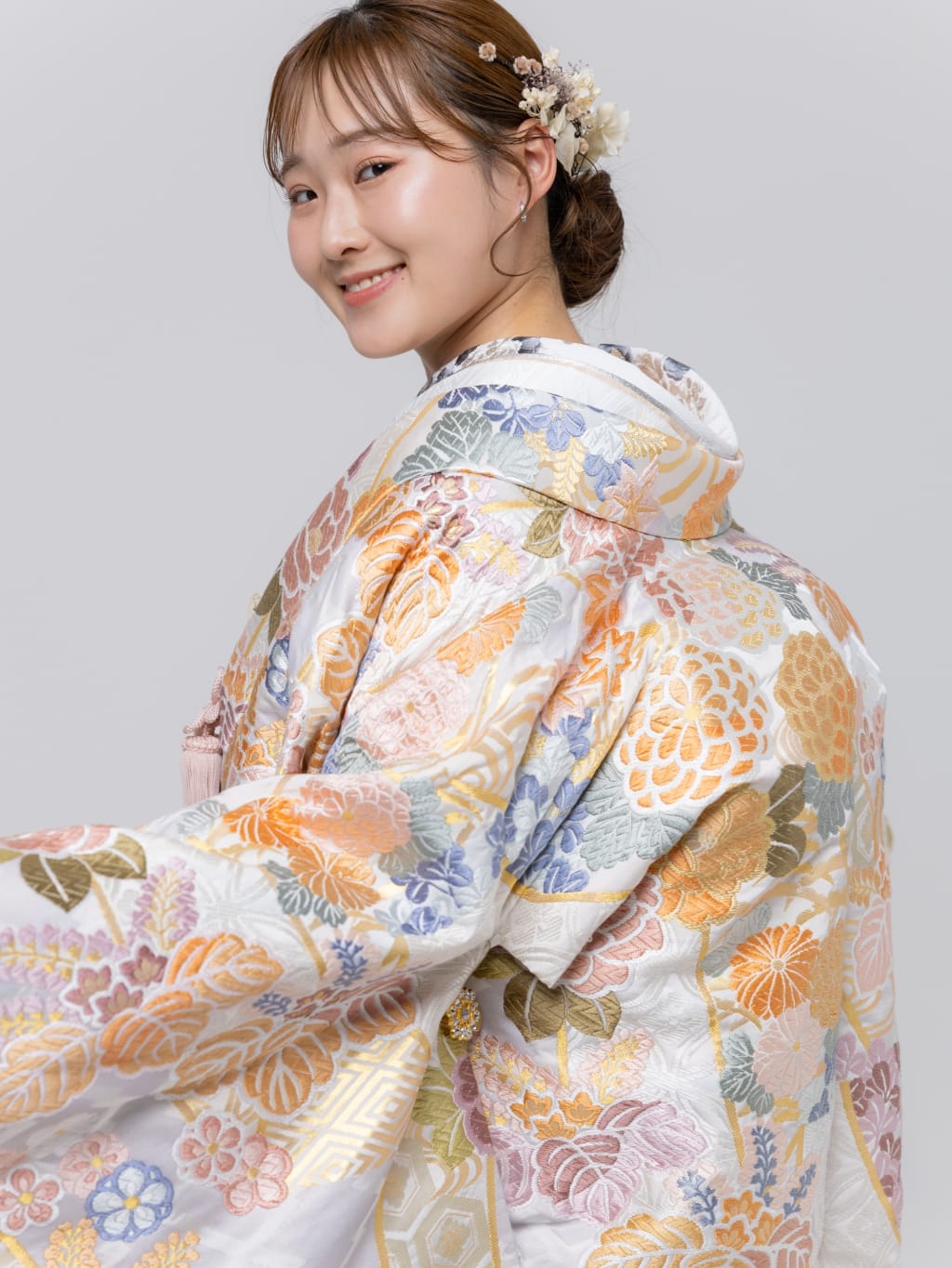 5k997 色打掛　正絹　袷　花嫁衣裳　唐織　鶴　赤　金色　白　緑　青　花柄 5k997 色打掛 正絹 袷 花嫁衣裳 唐織 鶴 赤 金色 白 緑 青 花柄