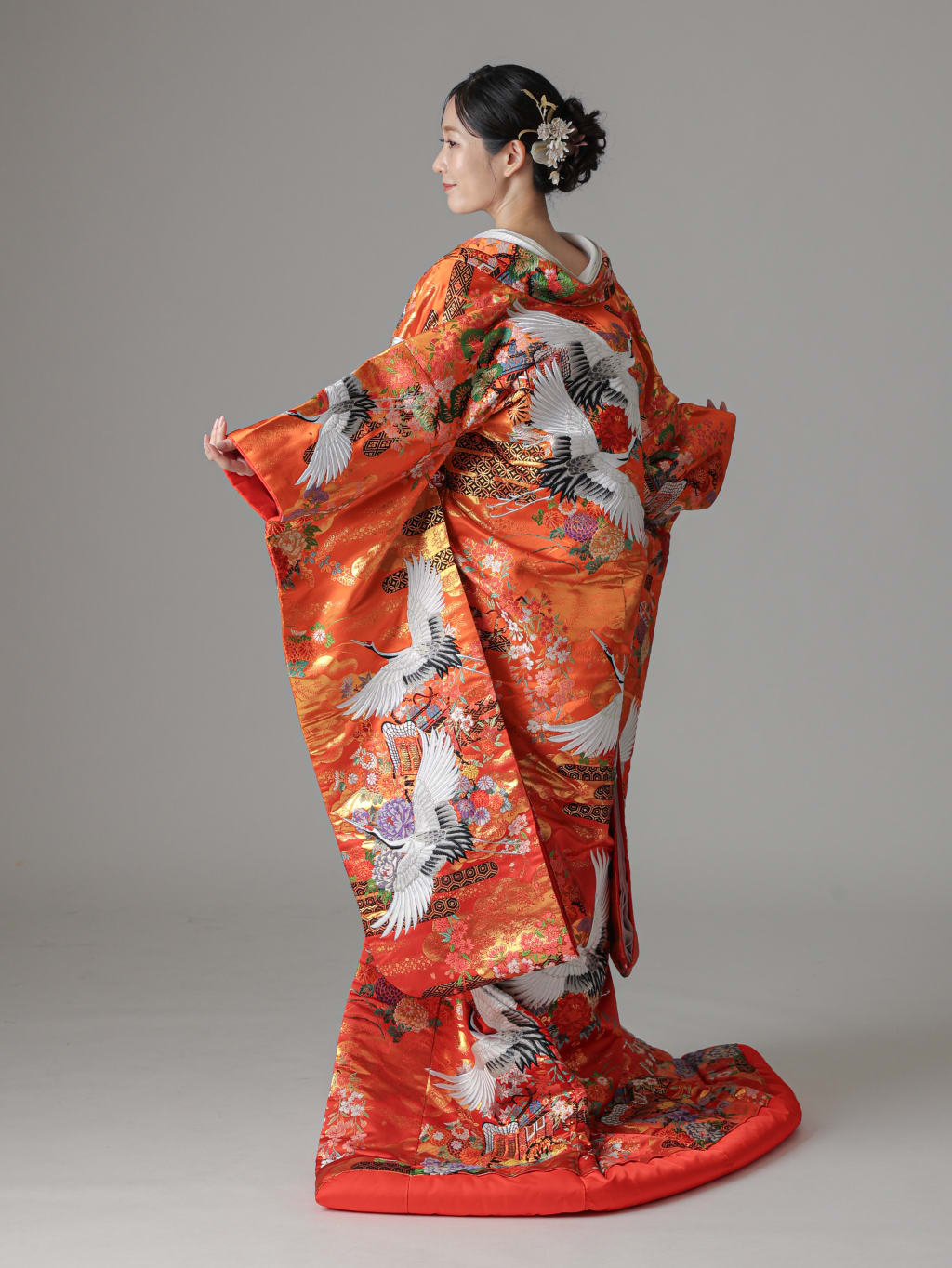 御所車　鶴　工霞分様　四季花/オレンジ　 | スタジオAQUA 横浜みなとみらい店 | 前撮り・フォトウェディング