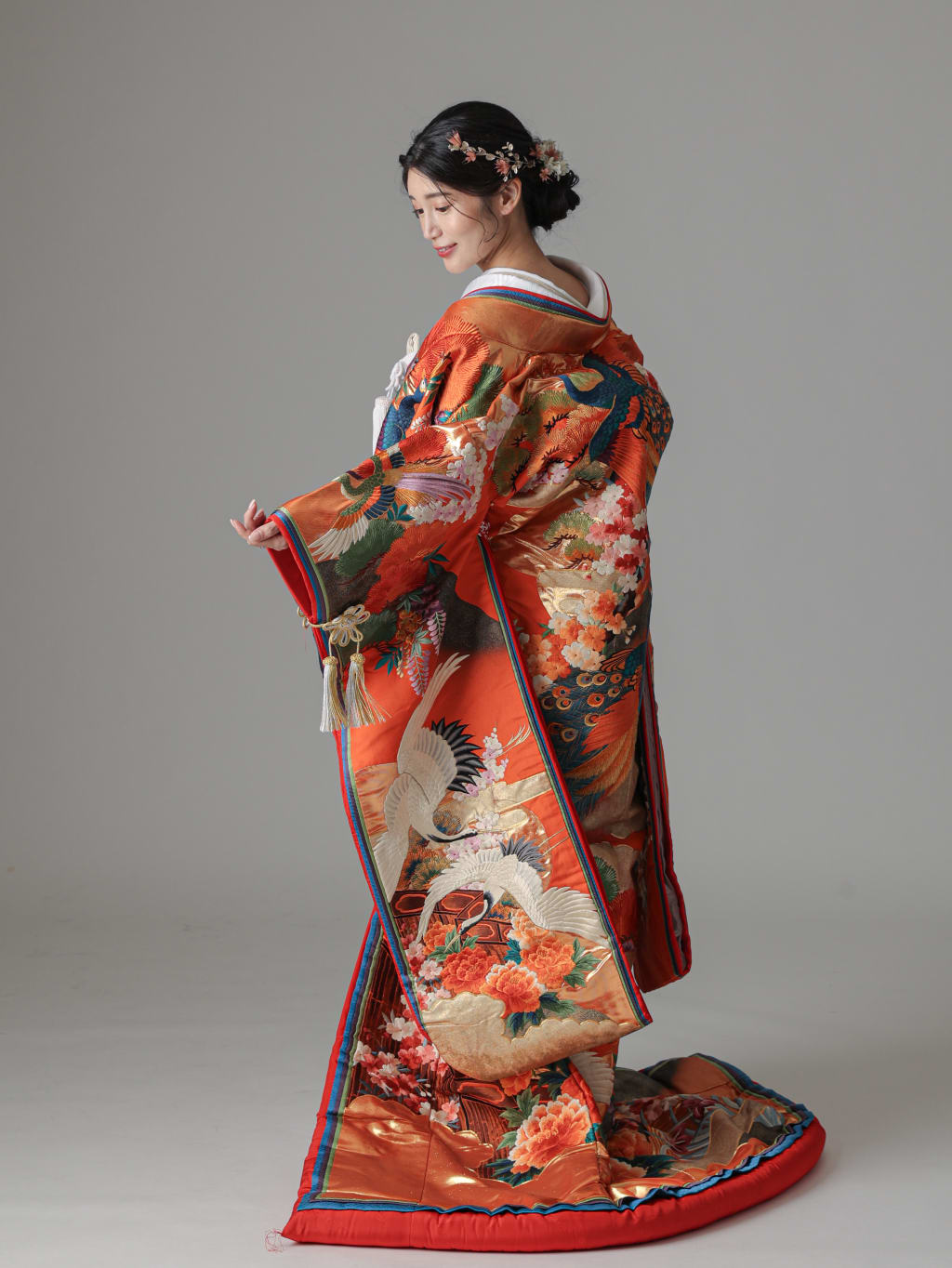 502w6〇牡丹 菊 鶴 色打掛 結婚式 ブライダル お色直し〇美品 1047522.jpg