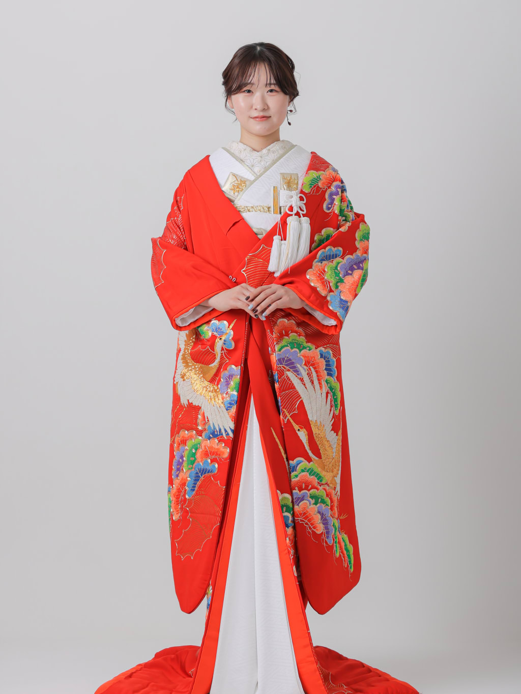 相良刺繍　松　鶴　青海波/レッド