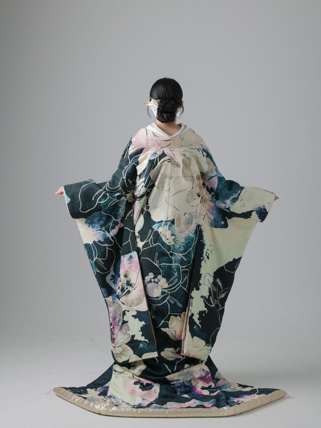 紺地赤花図/ネイビー