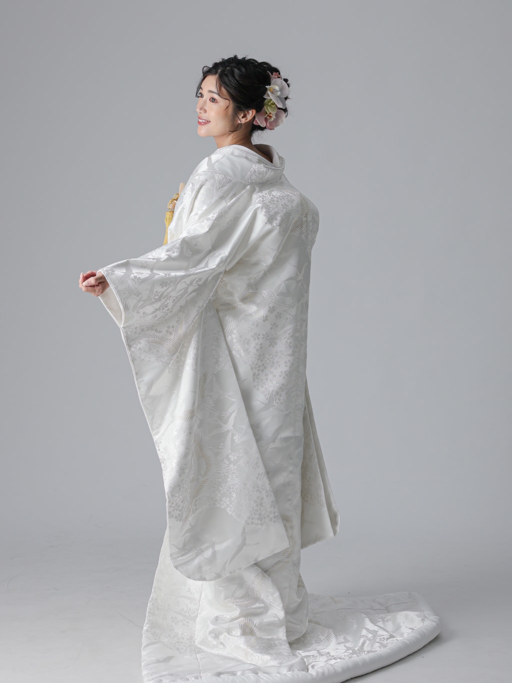 504w5☆引き振袖 掛下 比翼 鶴 白 オフホワイト☆美品 結婚式 舞台衣装 504w5☆引き振袖 掛下 比翼 鶴 白 オフホワイト☆美品 結婚式