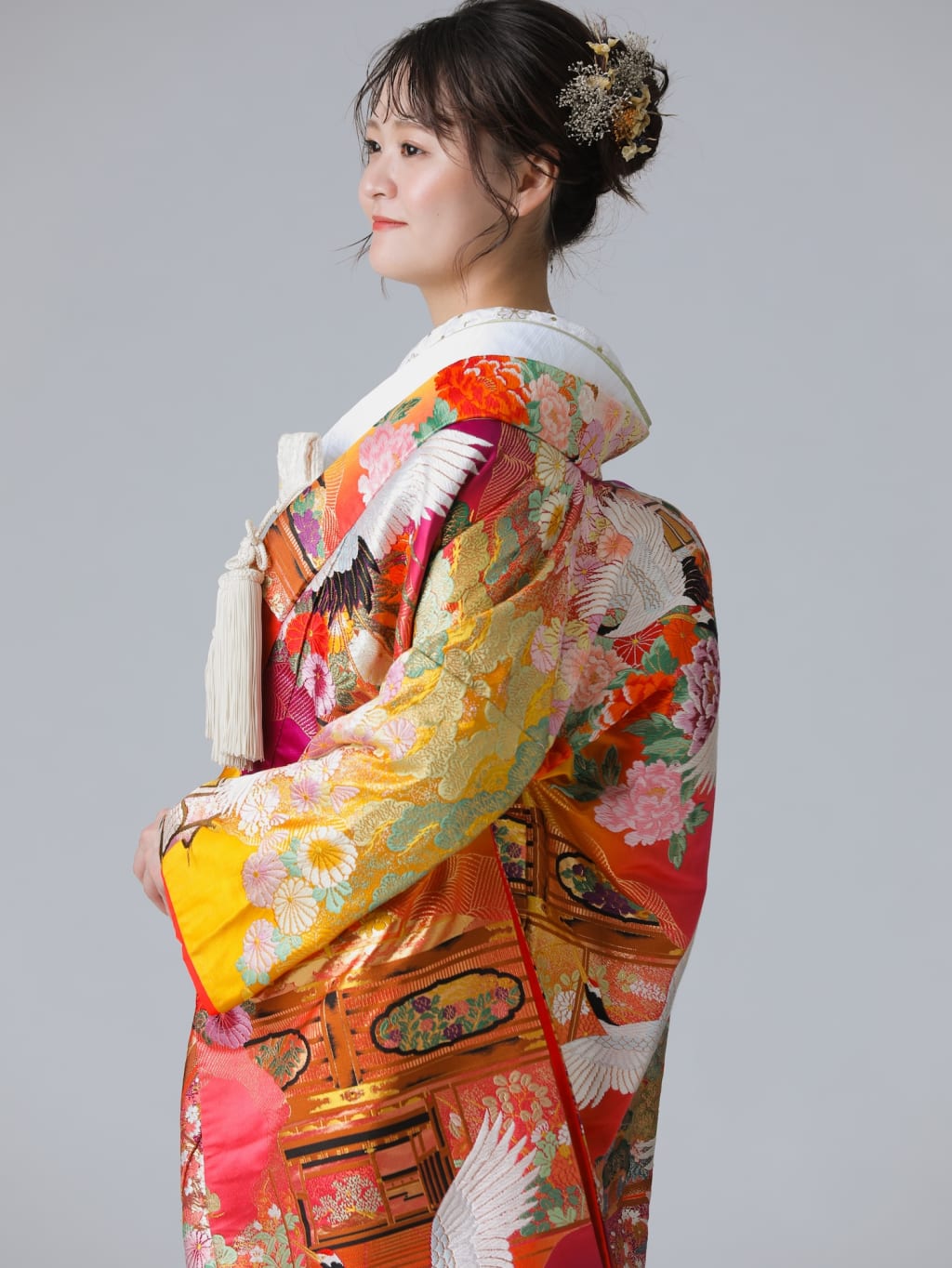 黄色紫グラデーション　鶴