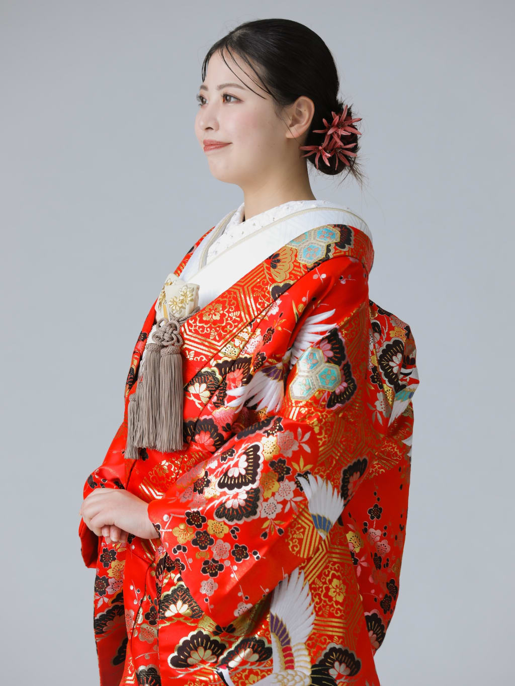 亀甲模様　松　鶴　梅 / レッド