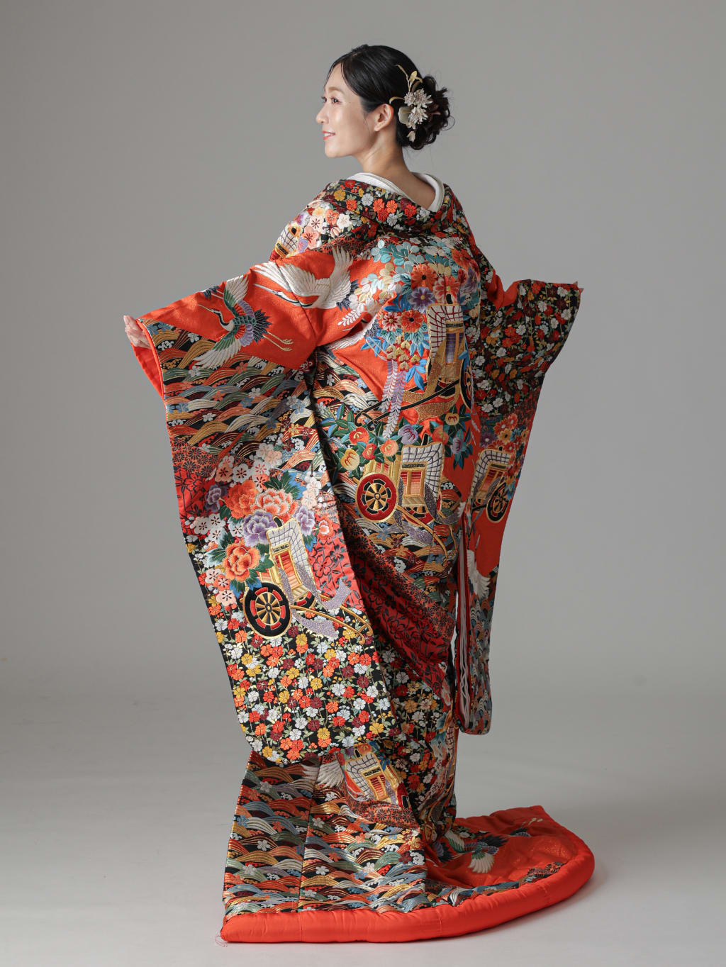 鶴　花車　鶴　青海波 / 朱赤 | デコルテフォトグラフィー | 前撮り・フォトウェディング