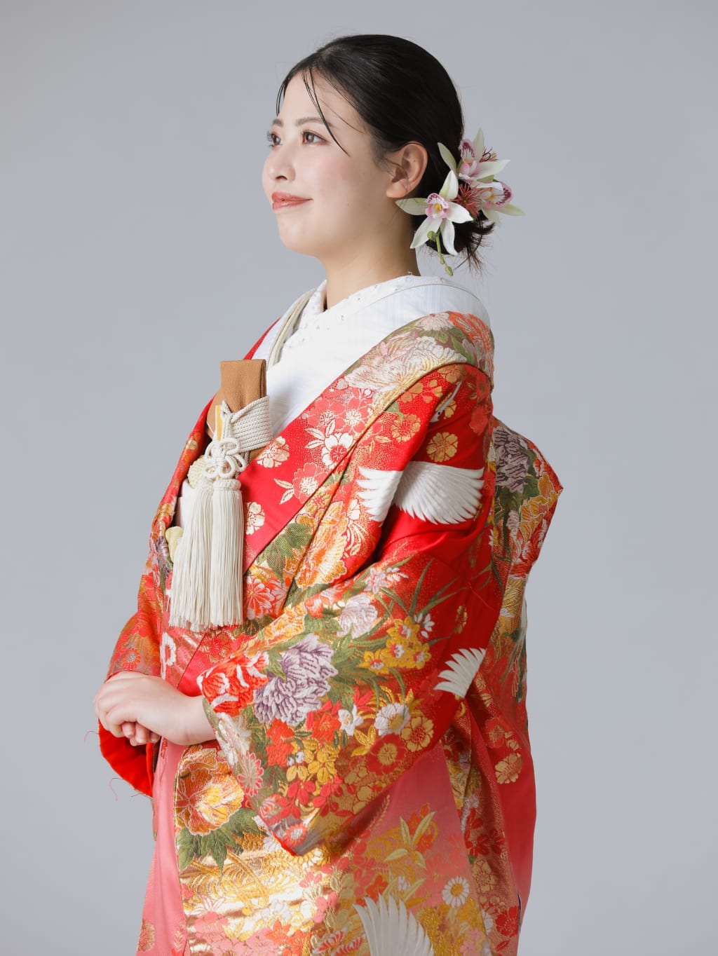 四季花 鶴グラデーション/ レッド