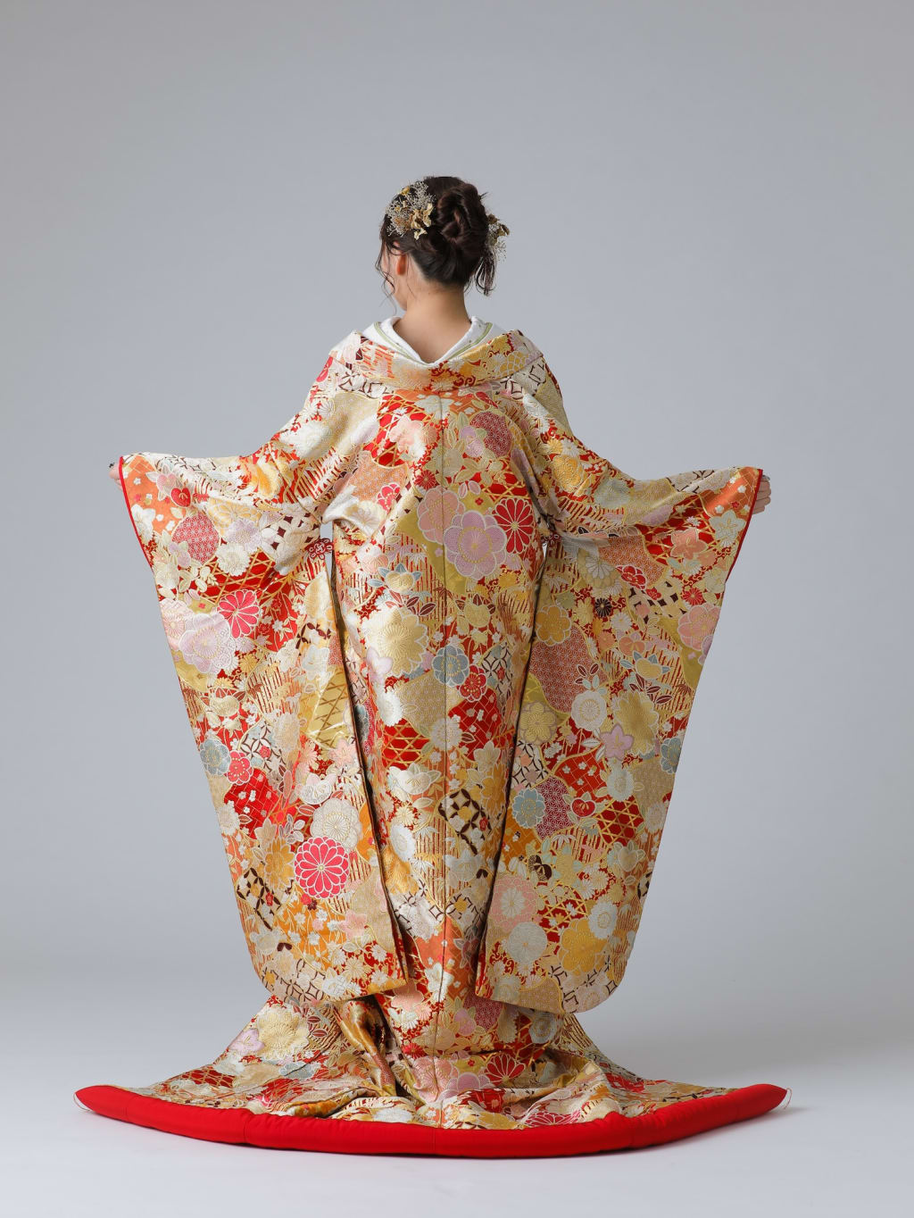 千鳥草花紋様　赤