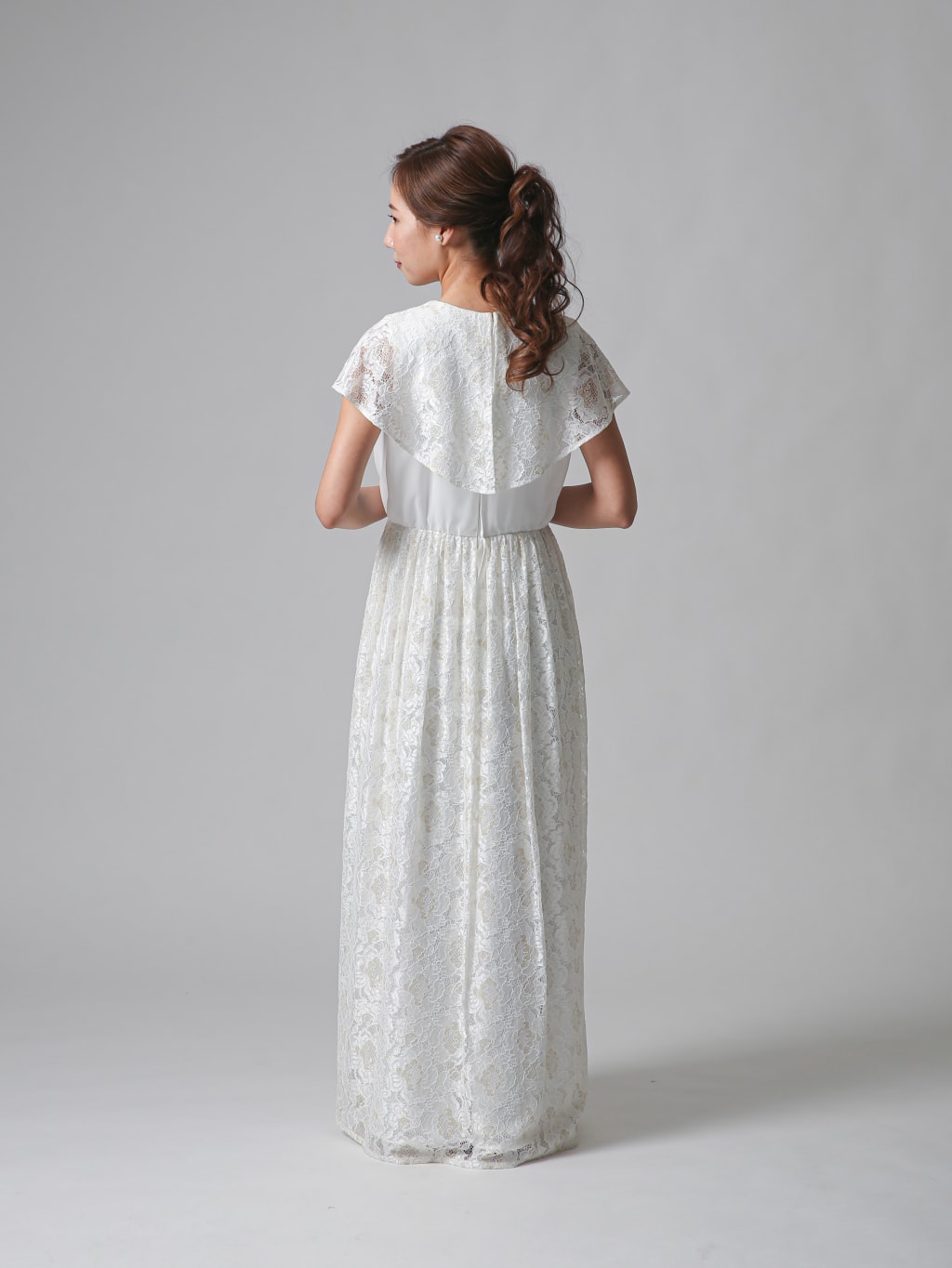 ウェディング レースケープ レースケープ付き2WAYホワイトドレス(M