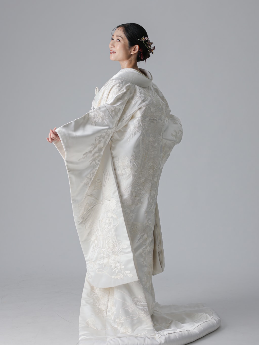 ラインストーン鶴　枝垂れ桜　御所車/ホワイト | スタジオAQUA 浅草店 | 前撮り・フォトウェディング