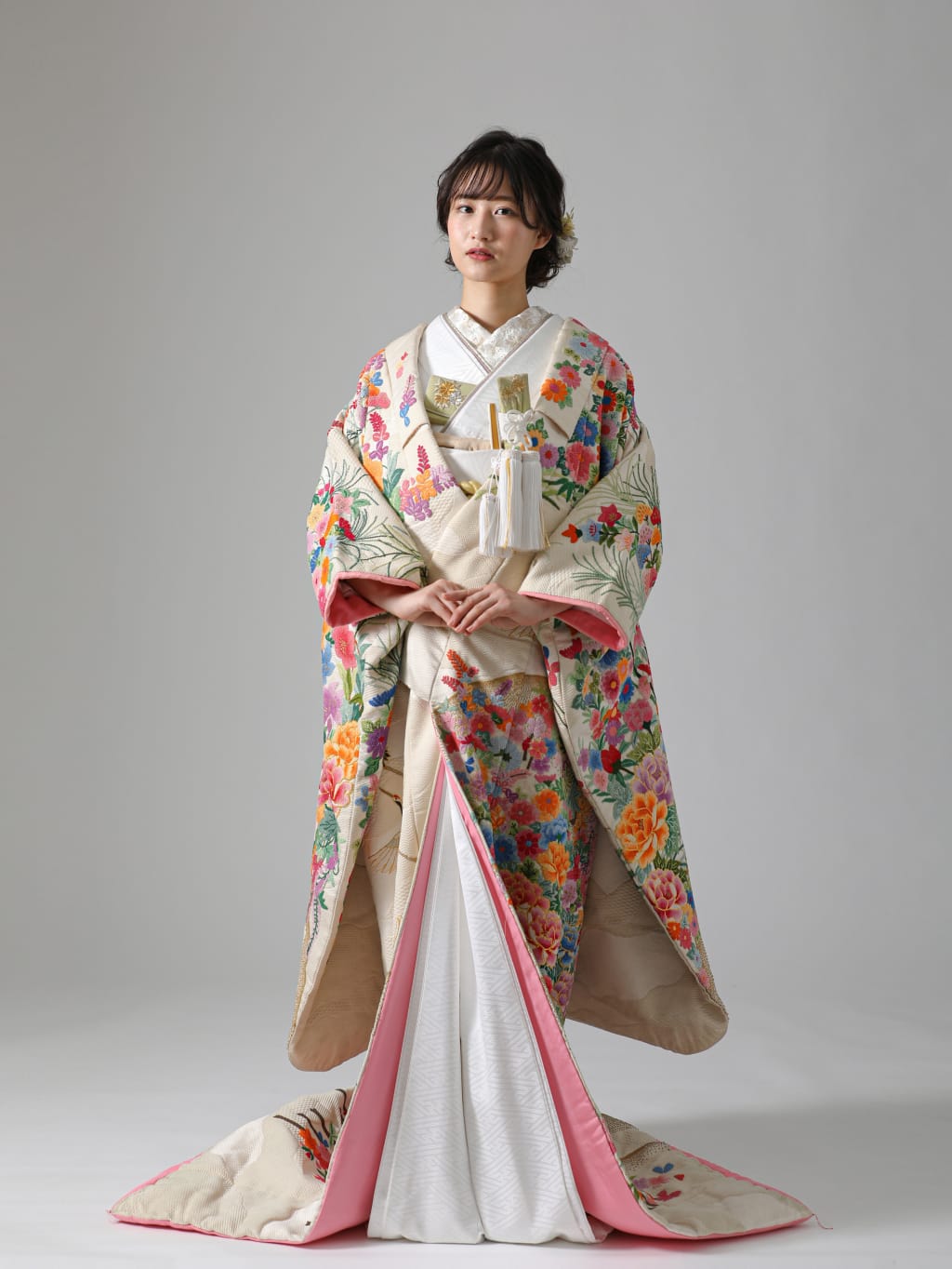 色打掛　ブルー　相良刺繍　キラキラ　桜　尾長鳥　花嫁衣装　婚礼衣装　29 色打掛 ブルー 相良刺繍 キラキラ 桜 尾長鳥 花嫁衣装 婚礼衣装