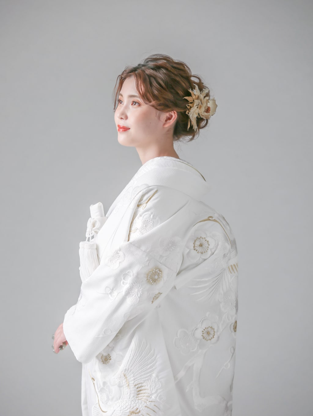 白無垢　花嫁衣装　白打掛　刺繍　金糸　ラメ　落款入り　正絹 白無垢 レンタル ラメ入り鶴 NT-503 | 白無垢レンタル | | 花嫁