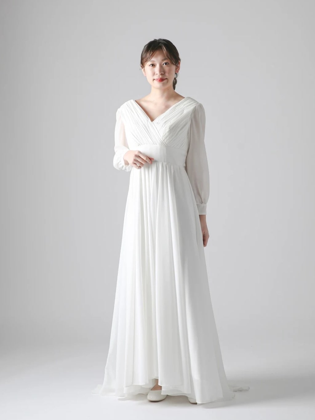 長袖シフォンワンピース