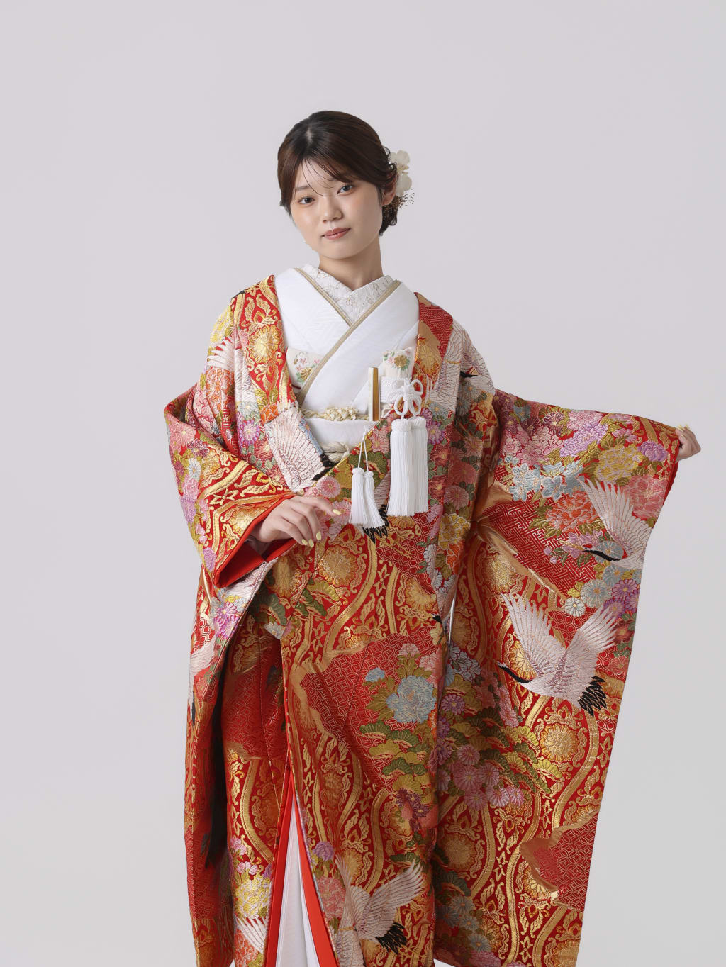 赤に金糸　鶴　松＿鎌倉