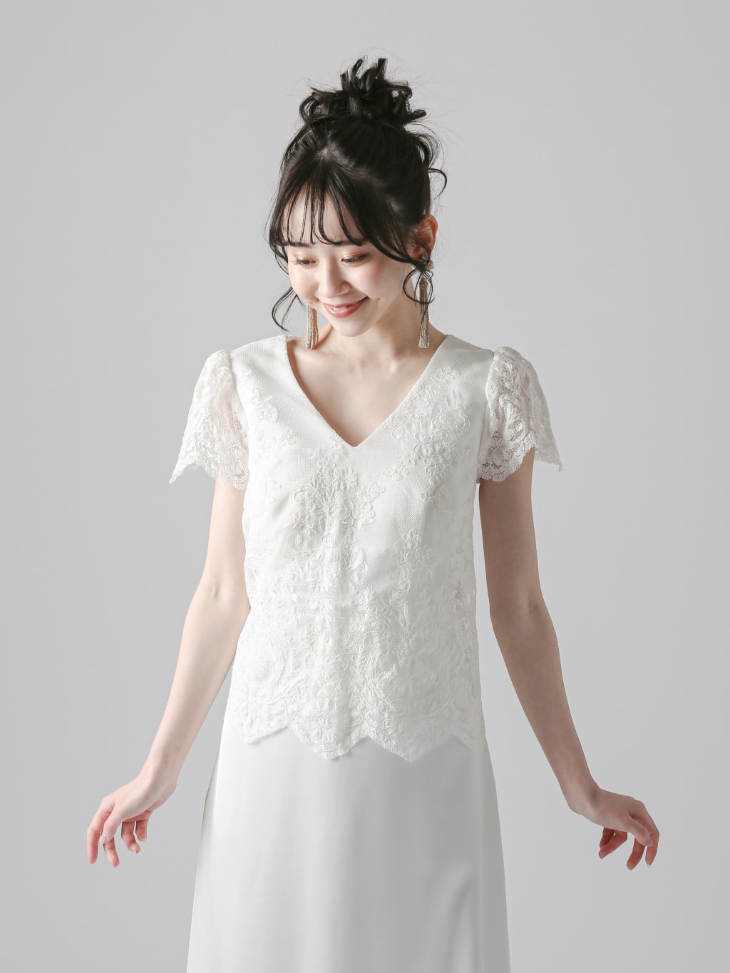 半袖レースシフォンワンピース | デコルテフォトグラフィー | 前撮り・フォトウェディング